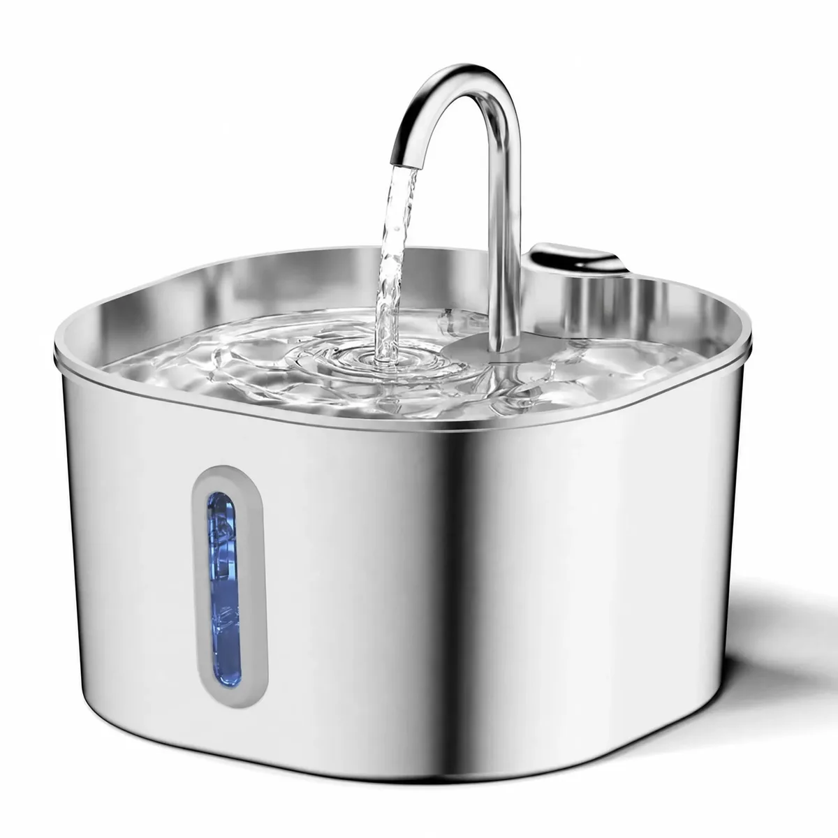 Fontana acqua per cani quadrata da 2,2 litri in acciaio inox